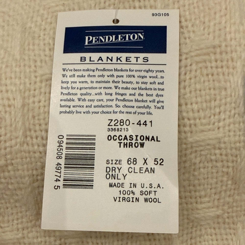 Vintage 100% WOOL NWT Pendleton Ivory Throw with Fringe - Picture 3 of 5
